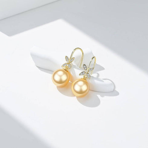 10-11mm Golden South Sea Pearl Amelia Hook Earrings - House Of Pearls